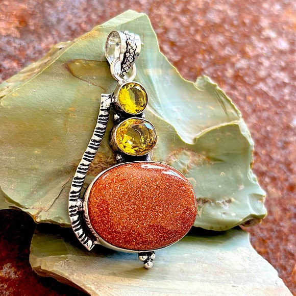 Santa Fe Goldstone Sterling Silver 925 Pendant Yellow Citrine Southwest Artisan - Picture 1 of 12